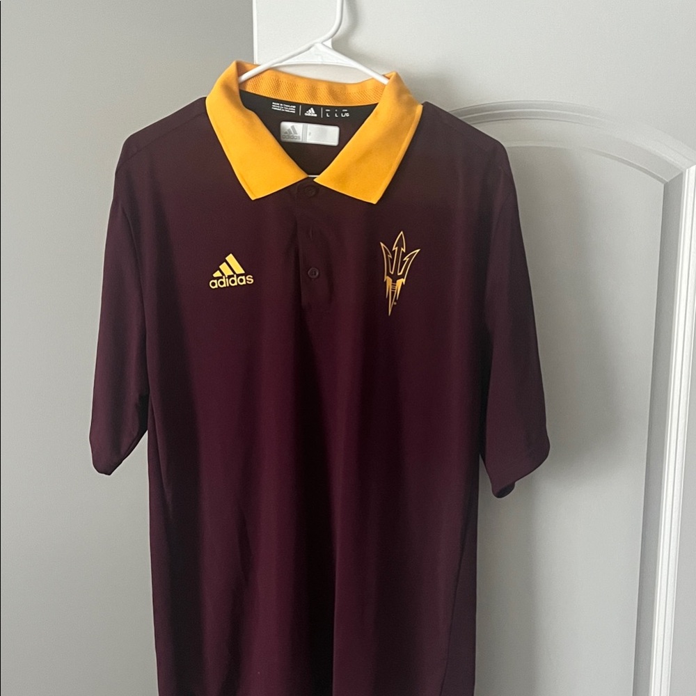 Arizona State Adidas Maroon Polo with Yellow Collar - Large